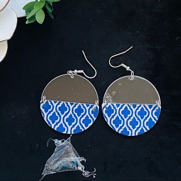 Moroccan Design Cork & Clear Acrylic Circular Drop Earrings NWT - Picture 5 of 11